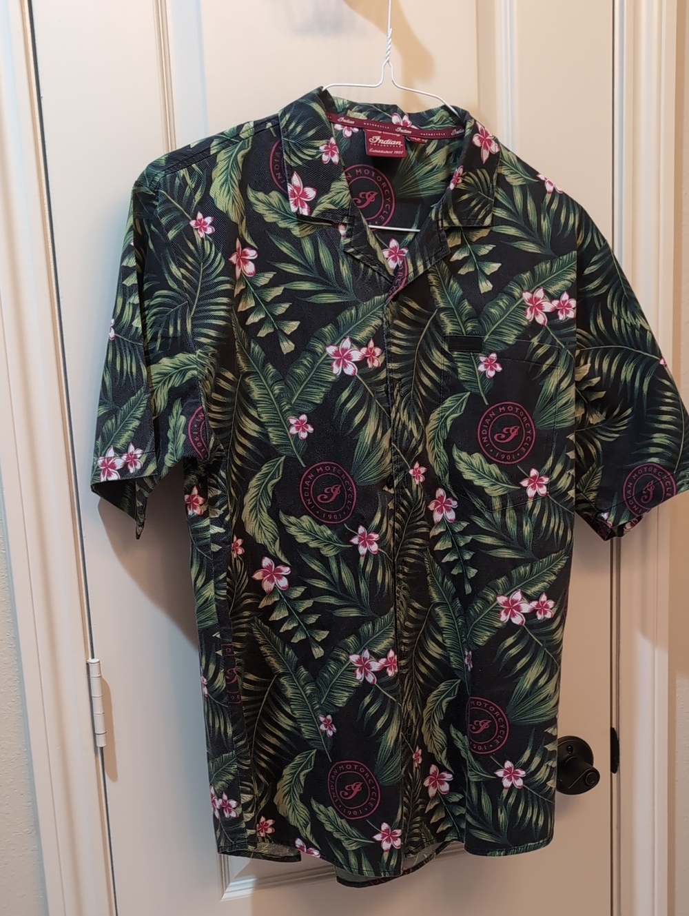 Indian Motorcycle Tropical Leaf & Pink Flower Shirt